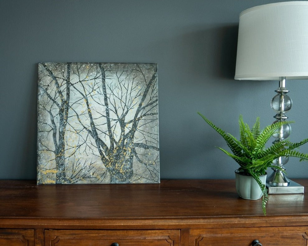 Gullskógur málað af Kristín Berta, verkið er Náttúruverk