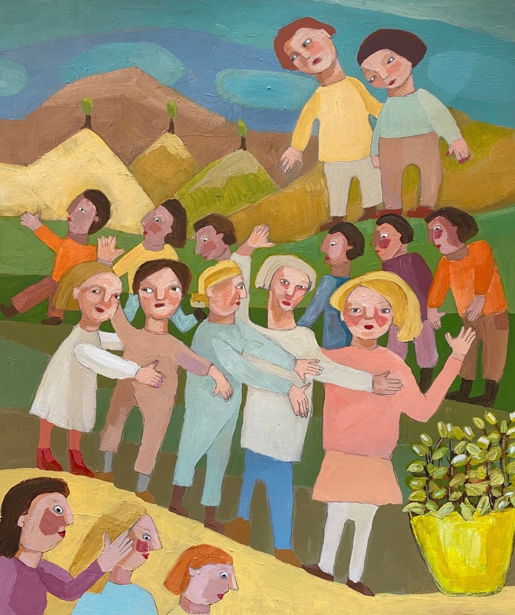 Konur og karlar að labba saman