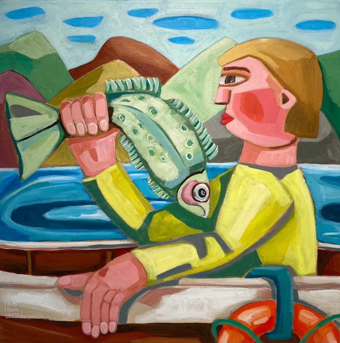 Maður og stór fiskur