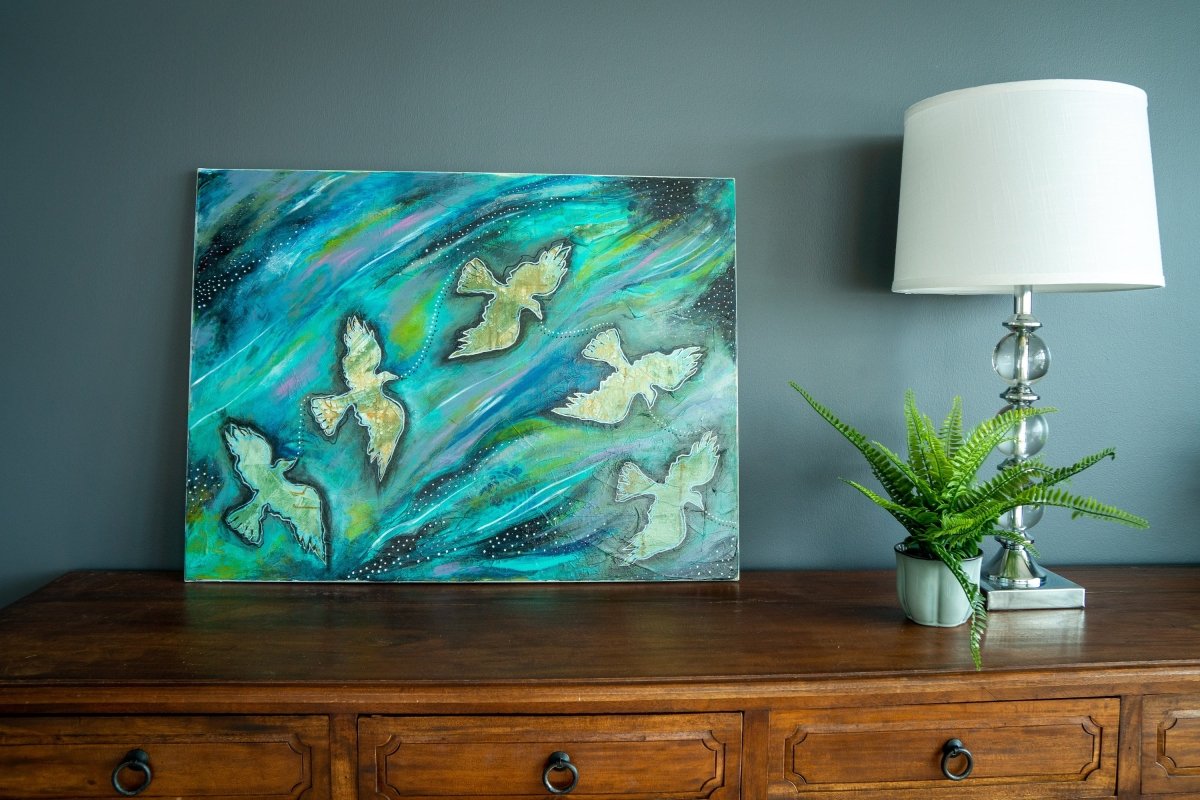 Norðurljós málað af Kristín Berta, verkið er Dýr