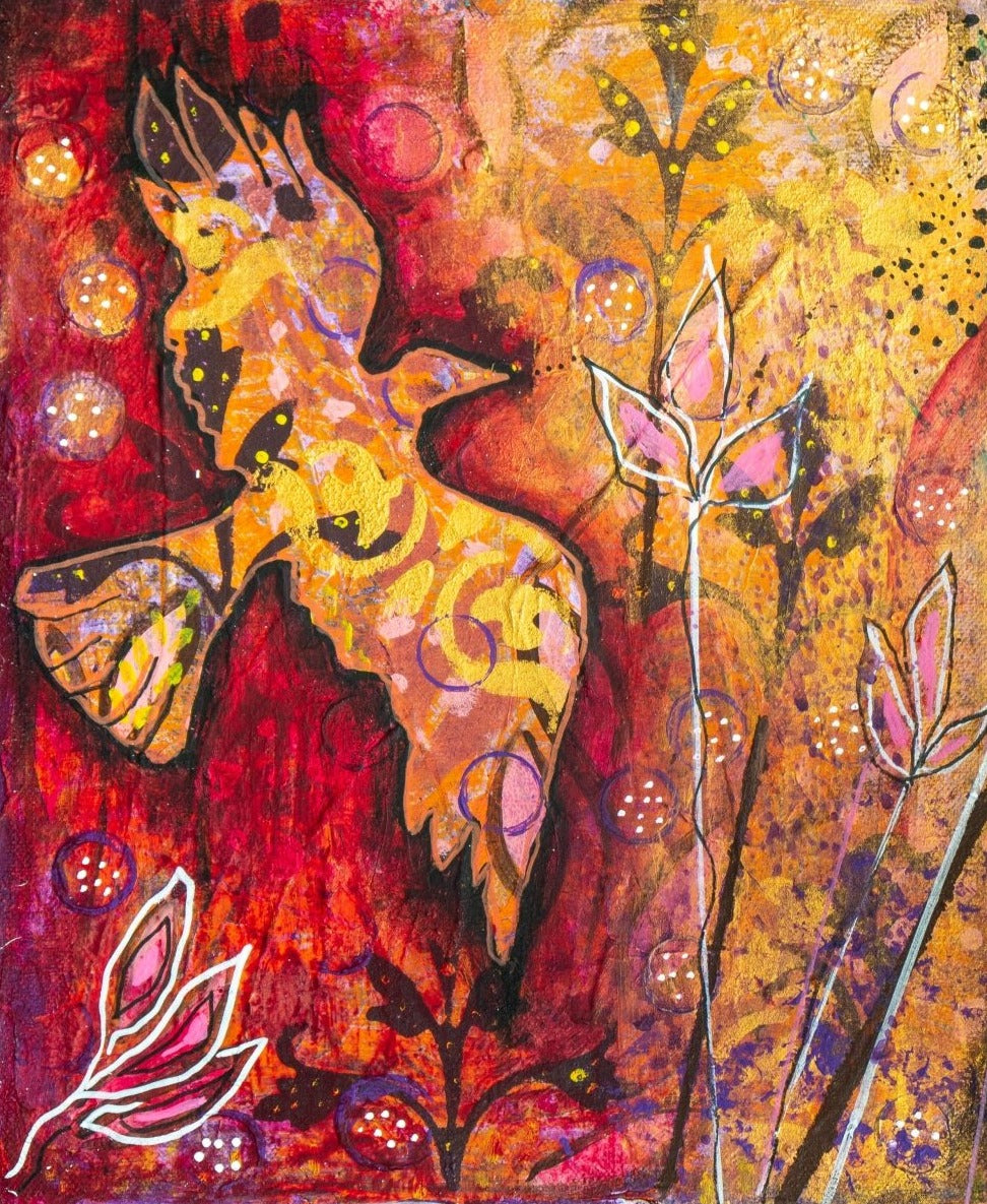 Taktu flugið! málað af Kristín Berta, verkið er Dýr